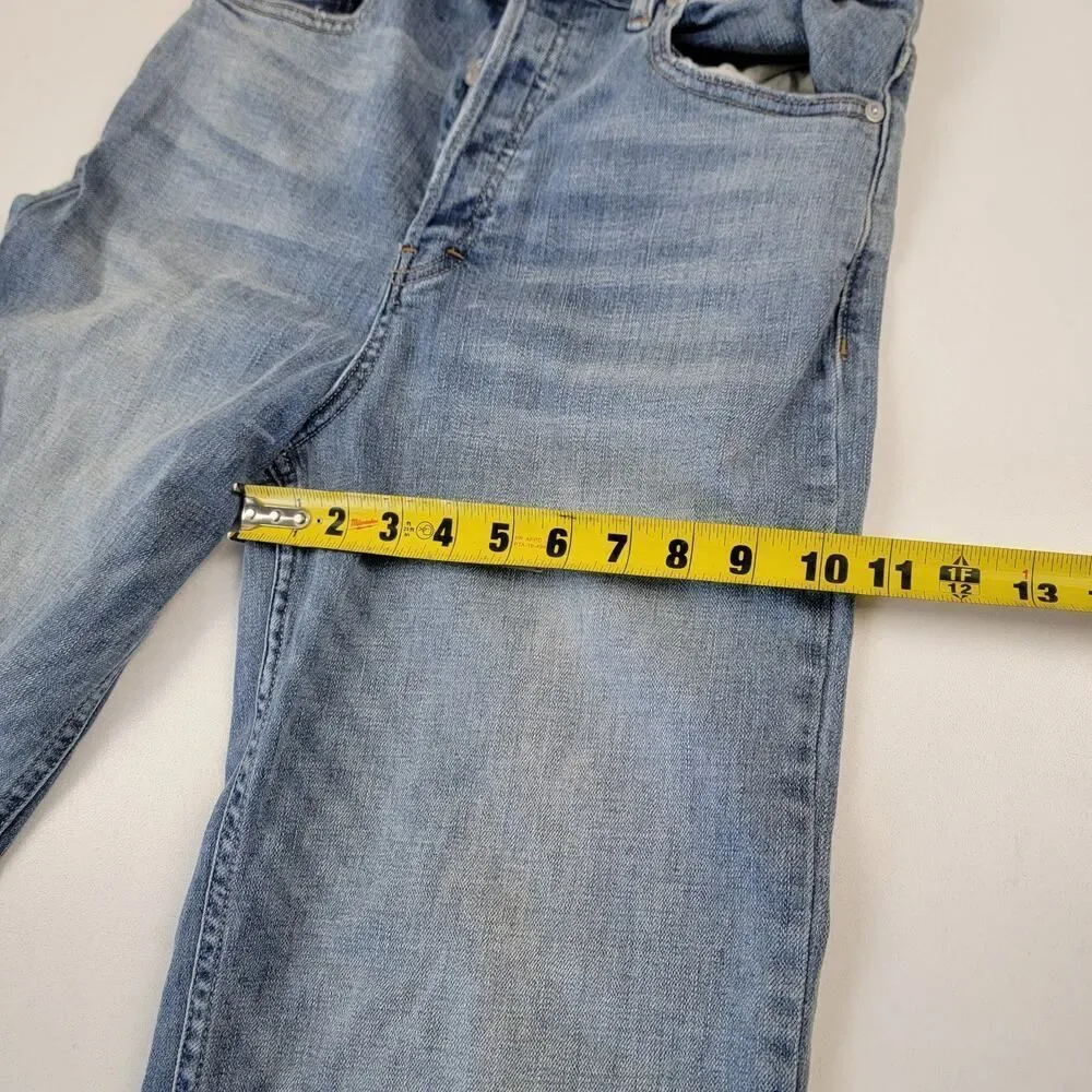 Free People High Rise Wide Leg Blue Denim Floral Jeans Sz 27 Embroidered Boho - Picture 8 of 11